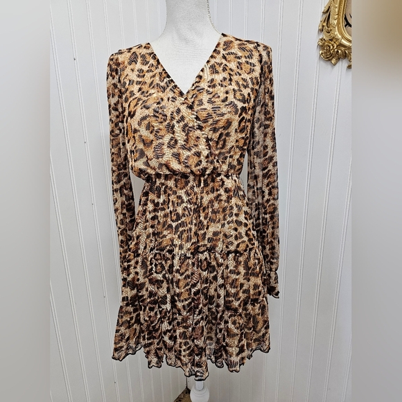 Leopard Print Long Sleeve Dress Allison Kelly M - Picture 1 of 4